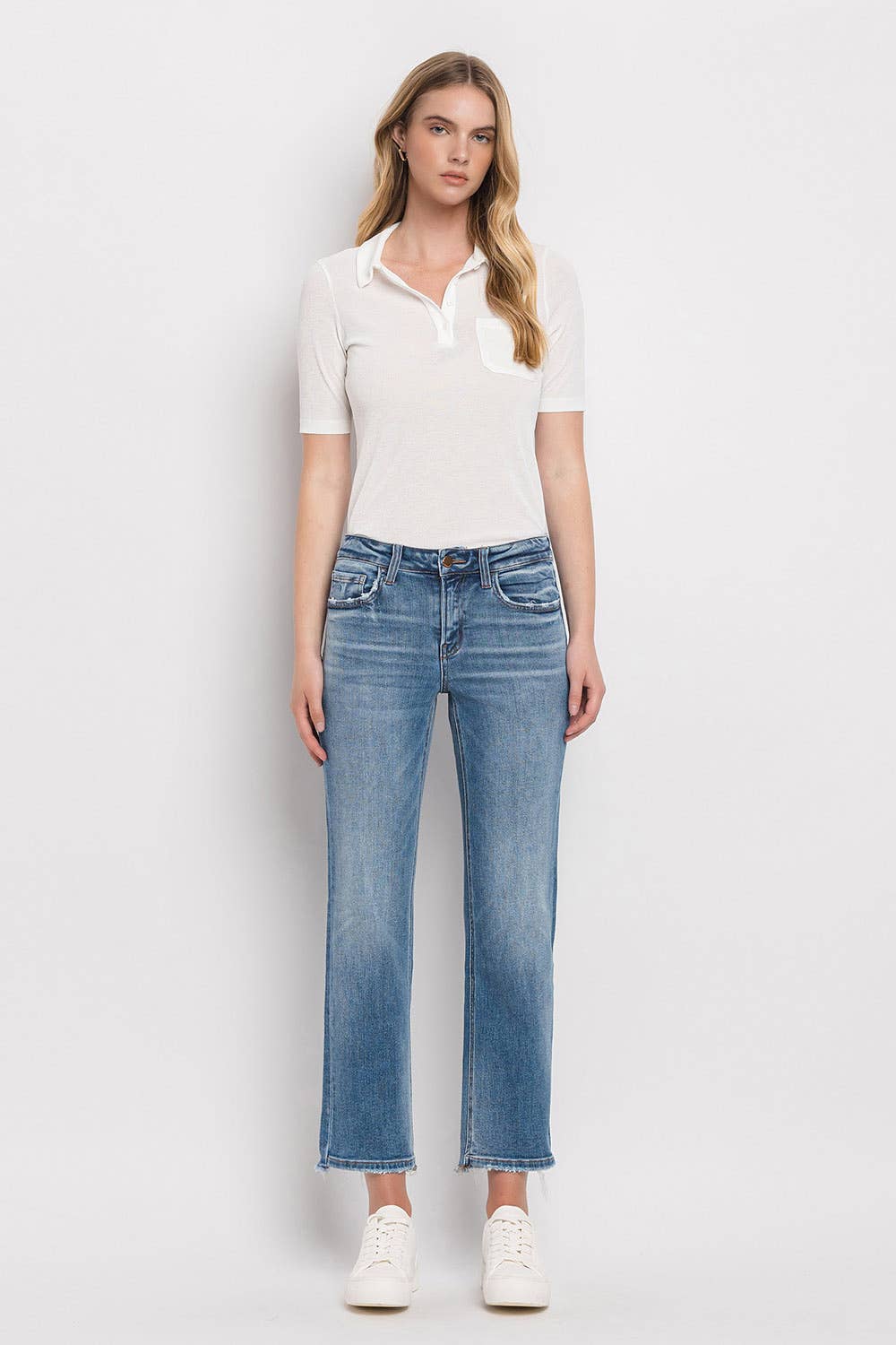 FLYING MONKEY MID RISE CROP STRAIGHT JEANS