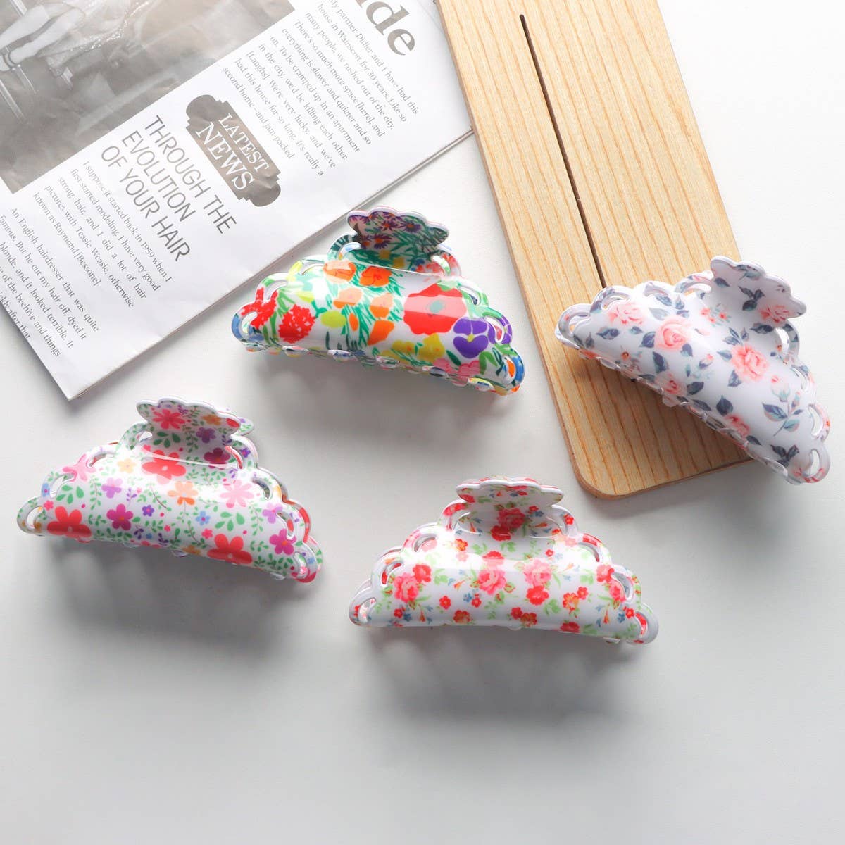 CWAHA1419_ACETIC ACID PLANT FLOWERS IRREGULAR HAIR CLAW CLIP: TYPE8 / (OS) 1