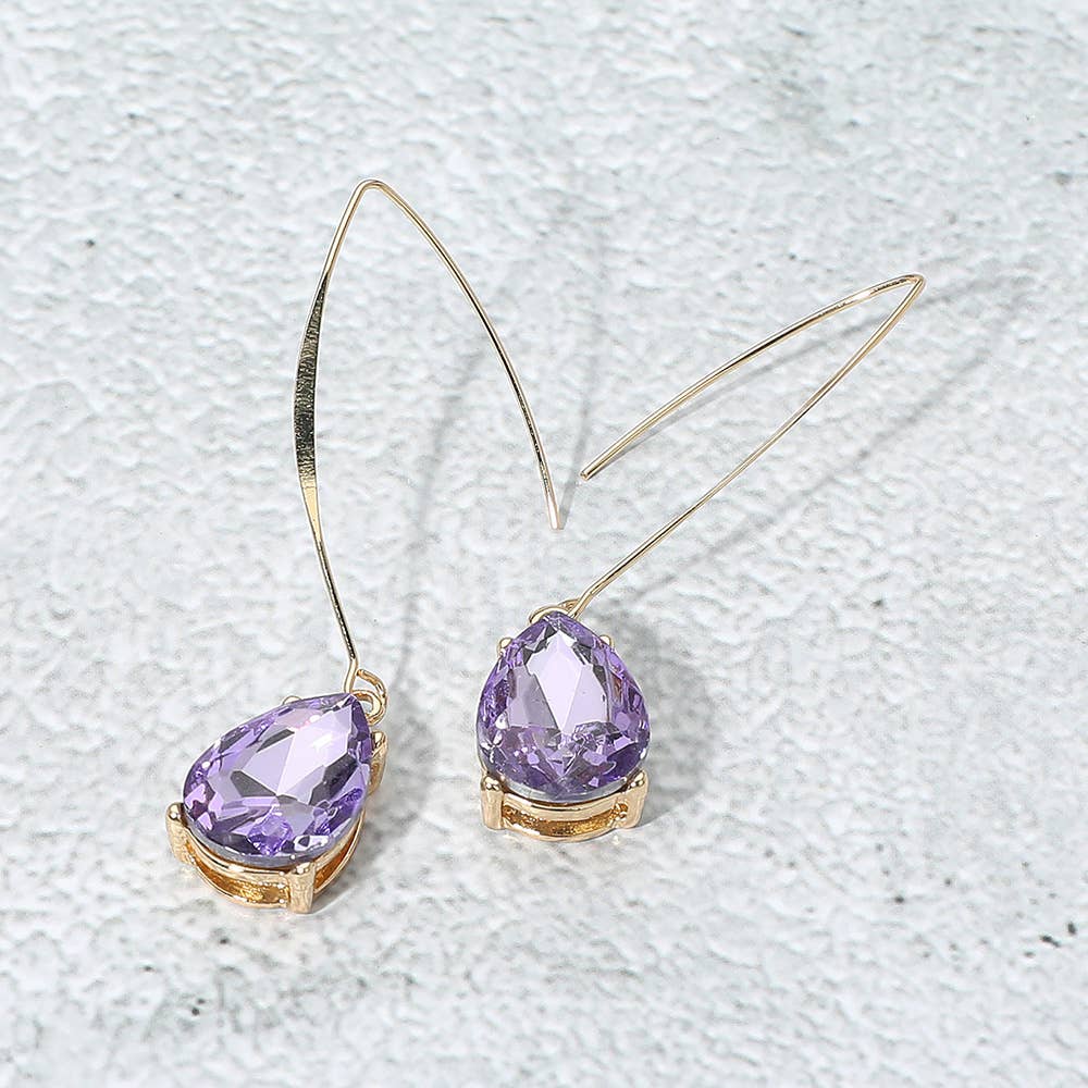 Teardrop Stone Cluster Long Drop Earrings: Red