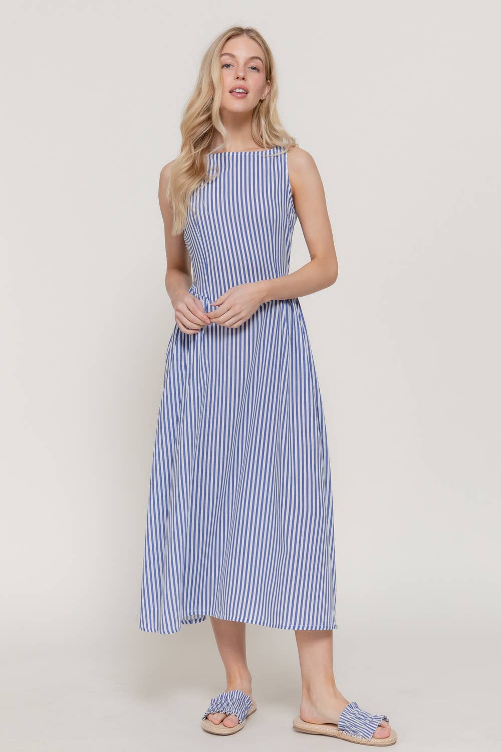 Sleeveless Stripe Linen Dress