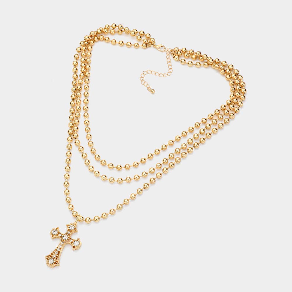 SECRET BOX_Stone Cross Pendant Bubble Chain Necklace