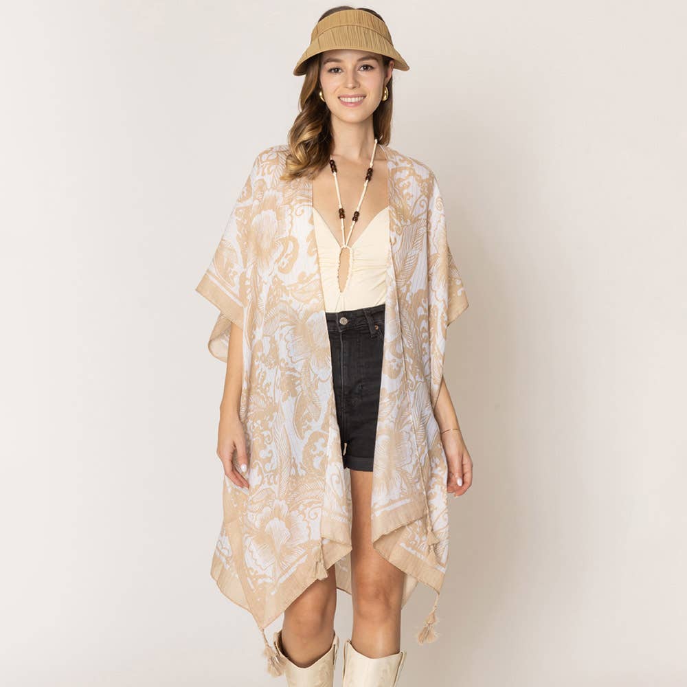 Two Tone Floral Print Kimono
