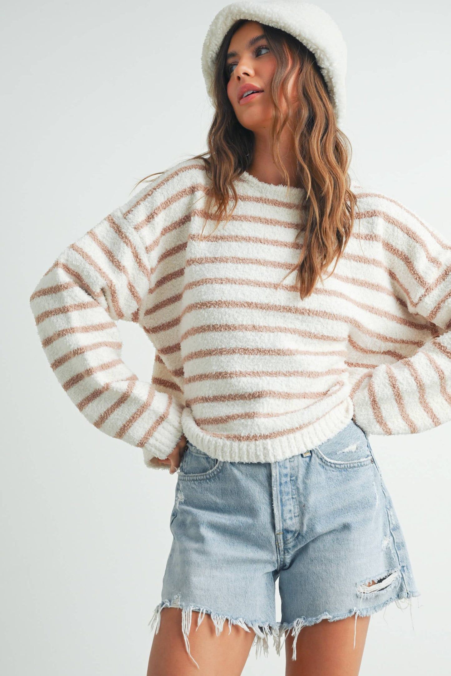 Ivory/Taupe Striped Knit Sweater