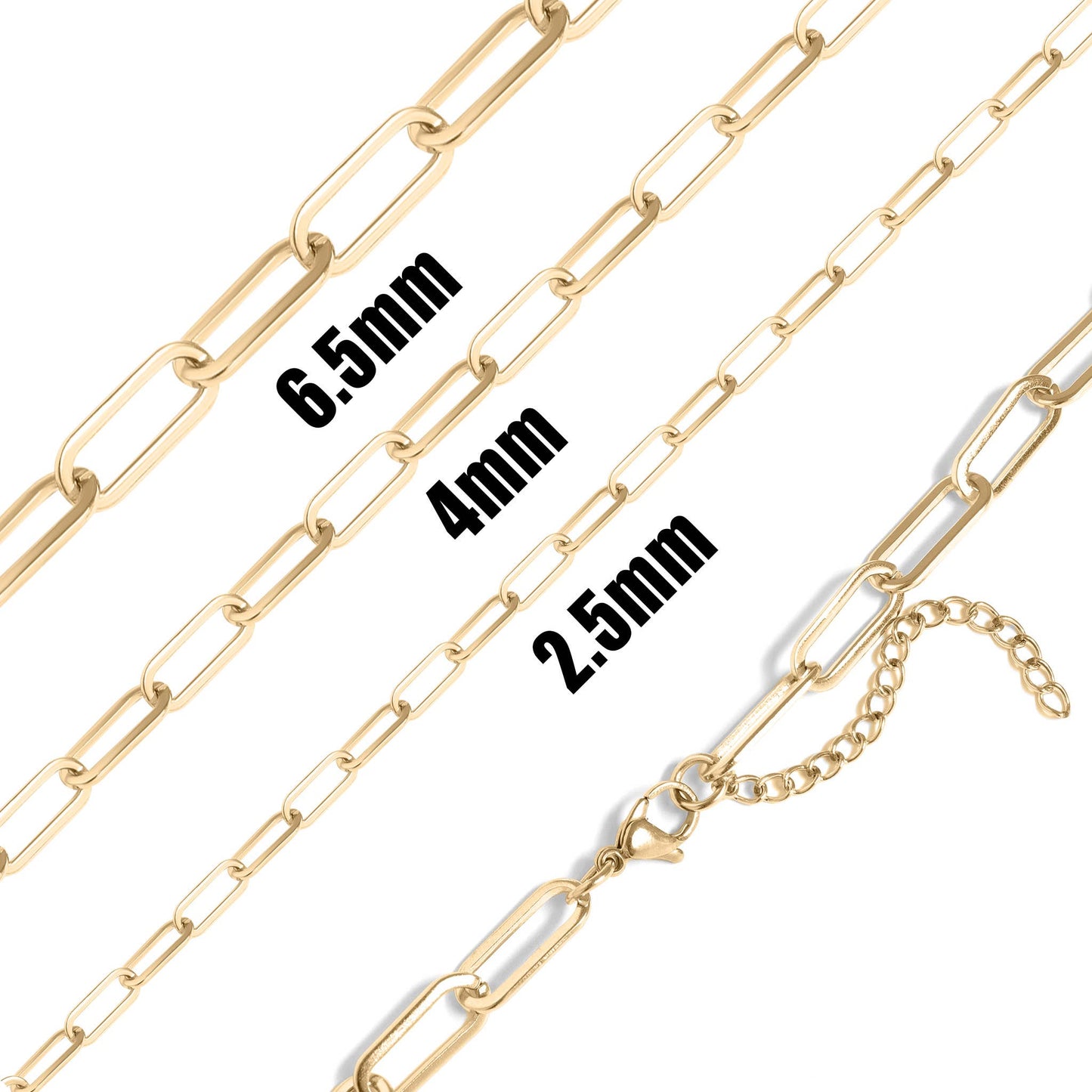 18K Gold Paperclip Chain Necklace: 16+02" / 4mm