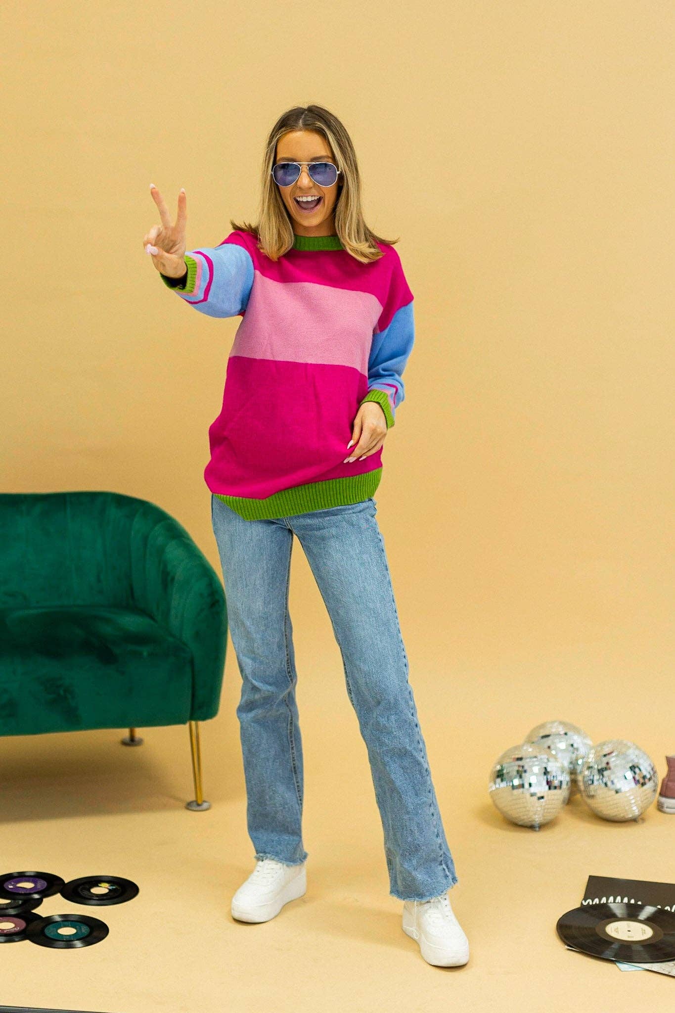 Boldly Striped Oversized Sweater: Multi Color