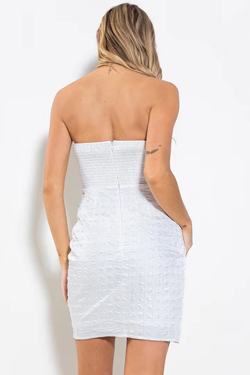 WHITE SMOCKED WRAPPED SLEEVELESS MINI DRESS