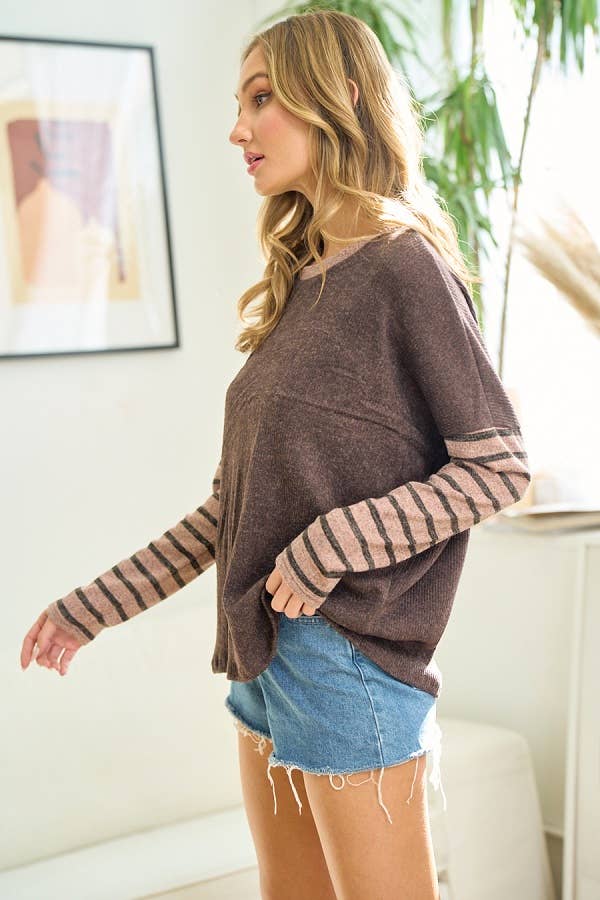 To The Moon Stripe Sleeve Top