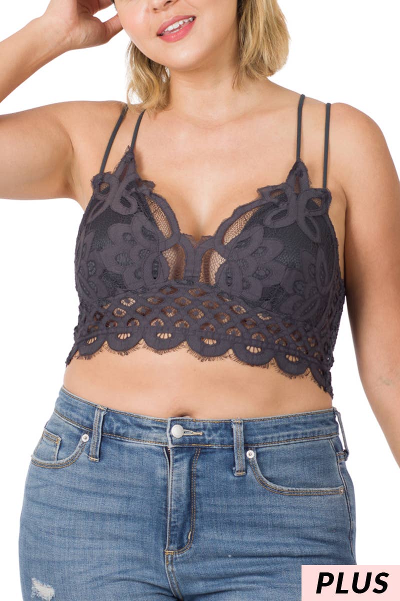 Plus Size Crochet Lace Bralette With Bra Pads