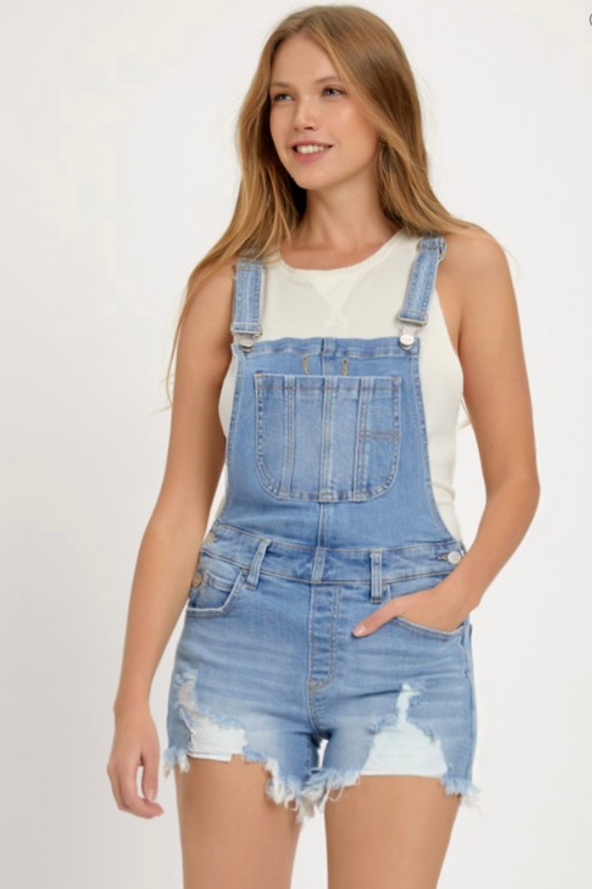 Front Distressed Short Bibs