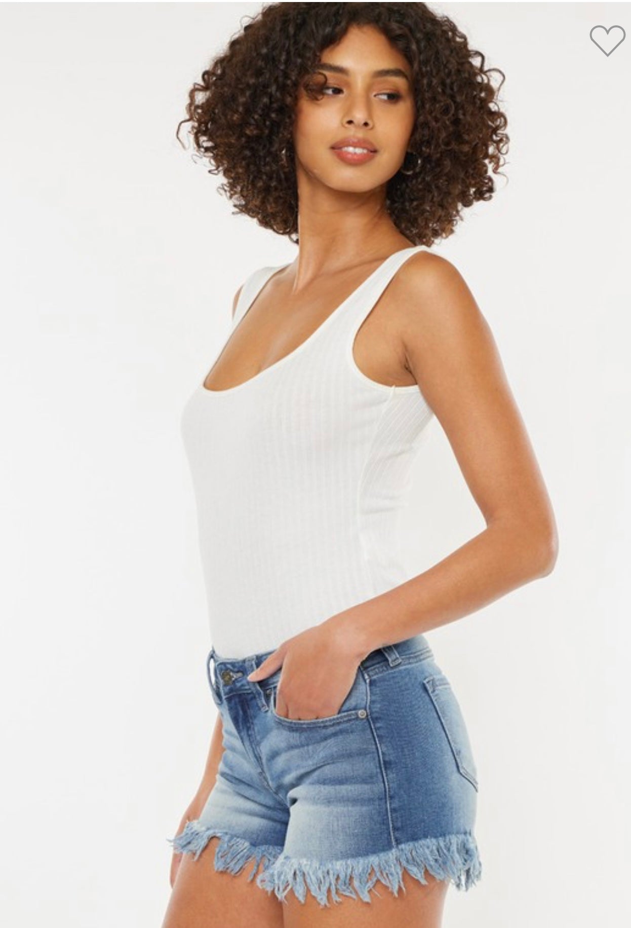 Mid Rise Frayed Hem Denim Shorts