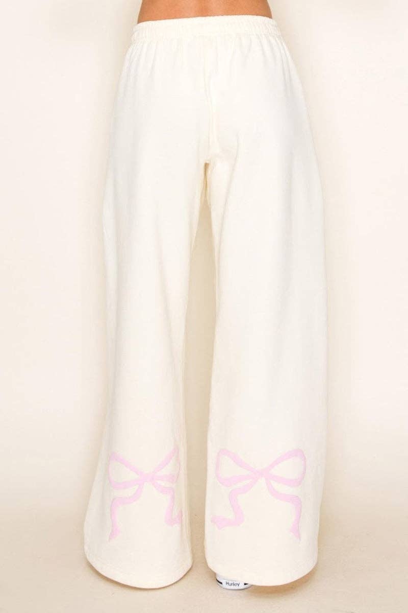 FLEECE BOW WITH SIDE POCKET WIDE LEG PANTS AND MATCHING BOW HOODIE