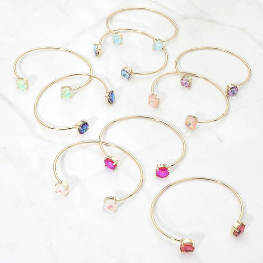 Faceted Round Stone Cluster Tip Cuff Bracelet