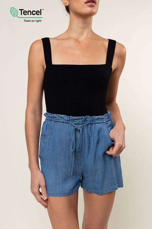 TENCEL™ Elastic Waist Shorts With Back Pockets: Medium Blue / S