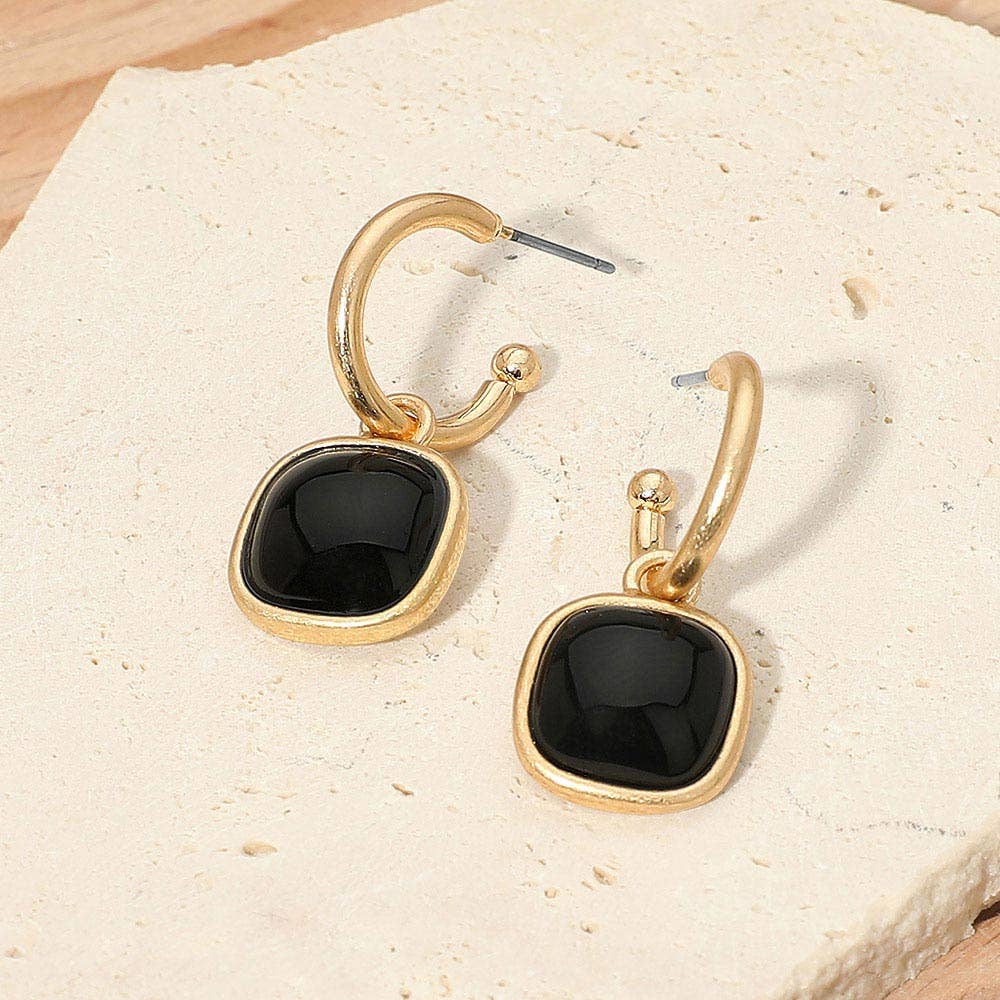 Square Stone Drop Hoop Earrings