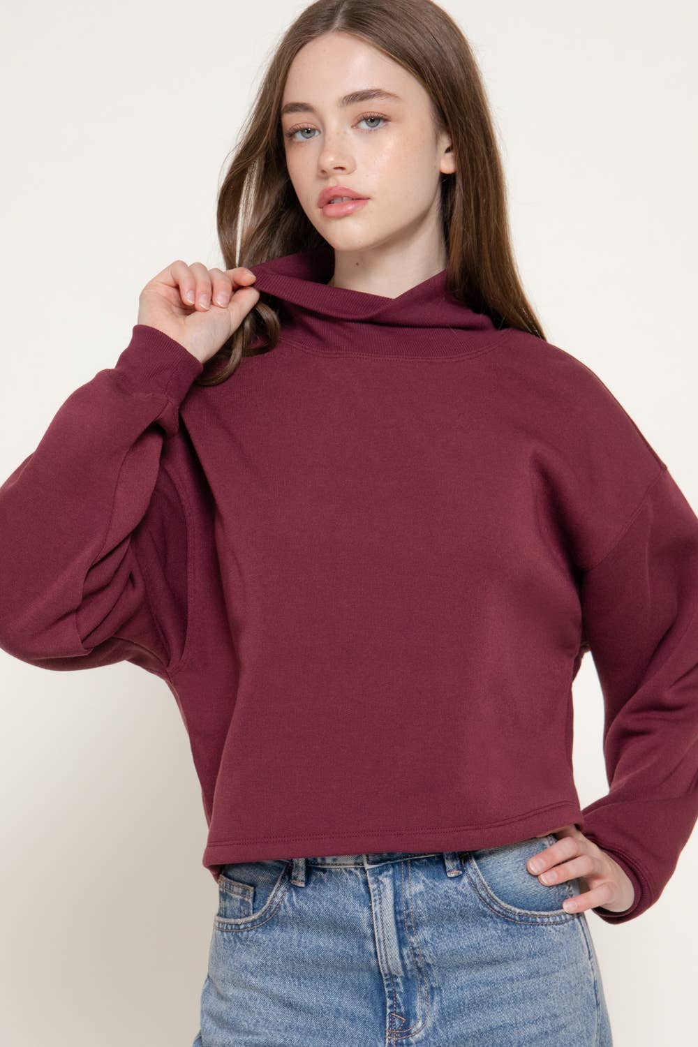 Ribbed Mock Neck Inner Brushed Sweatshirt