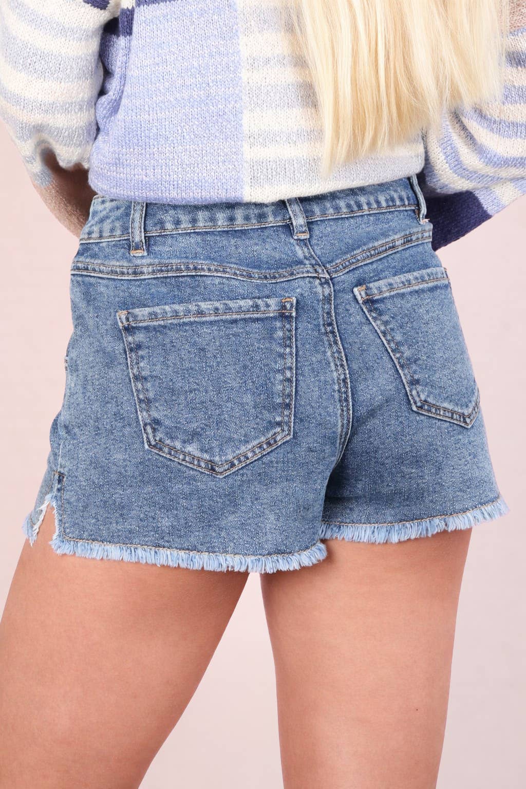 VERY JEAN Washed Frayed Denim Shorts