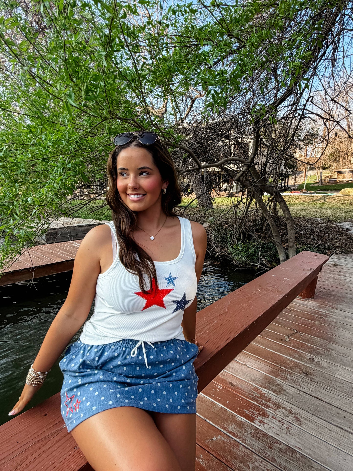 PRESLEY STRETCH DENIM SKIRT: POLKA DOT