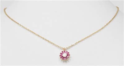 Hot Pink Crystal Small Flower on Gold Chain 16"-18" Necklace