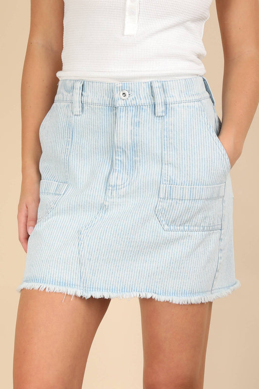 Mineral Washed Denim Striped Mini Skirt