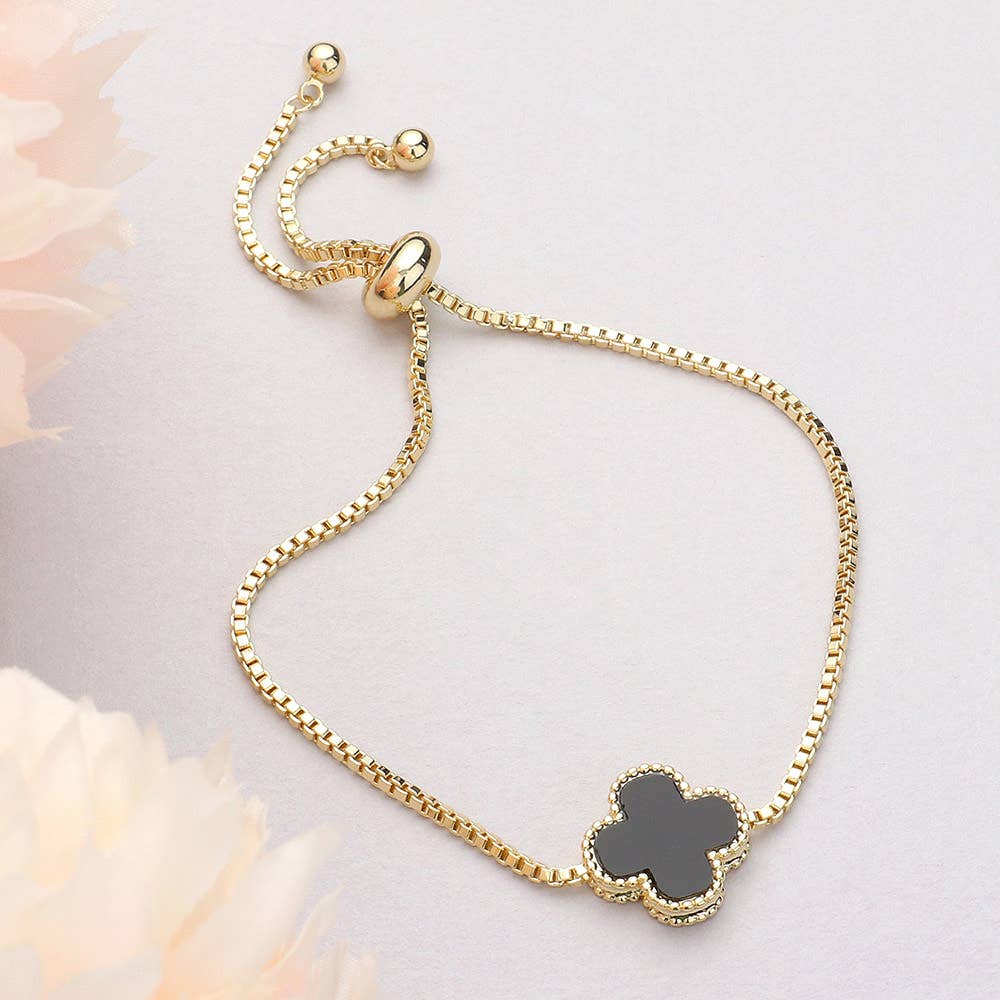 Natural Stone Quatrefoil Cluster Pointed Adjustable Bracelet