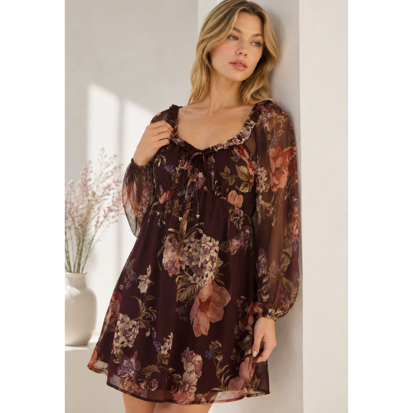 VINTAGE FLORAL EMPIRE MINI DRESS: EGMAL / S