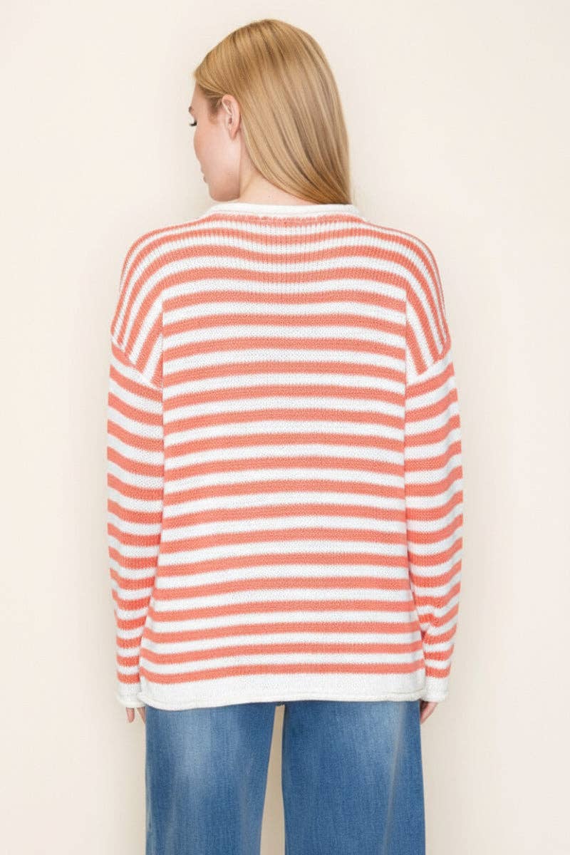 STRIPE ROUND NECK LONG SLEEVE TOP