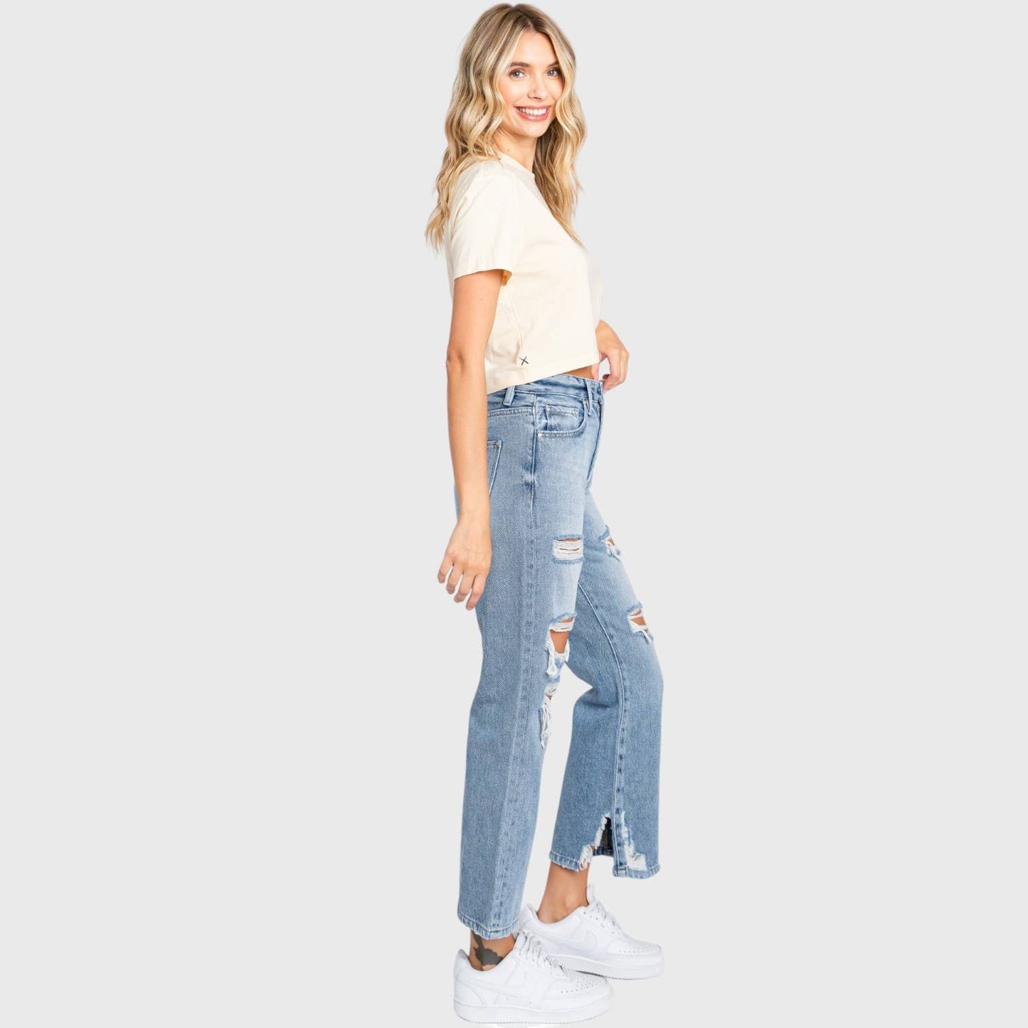 DISTRESSED HIGH RISE RIGID VINTAGE CROPPED JEAN