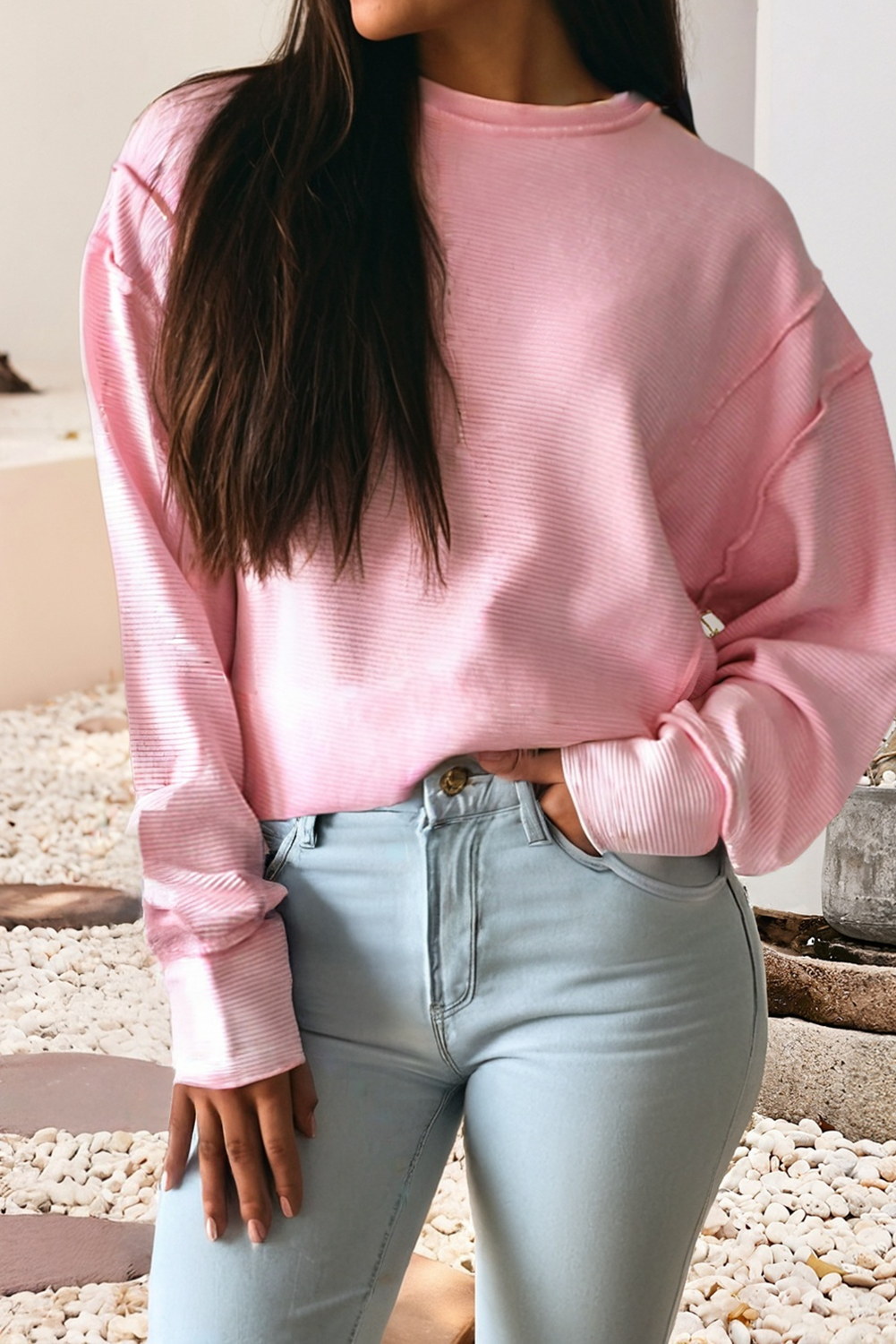 MDB Horizontal Ribbed Exposed Seam Detail Top