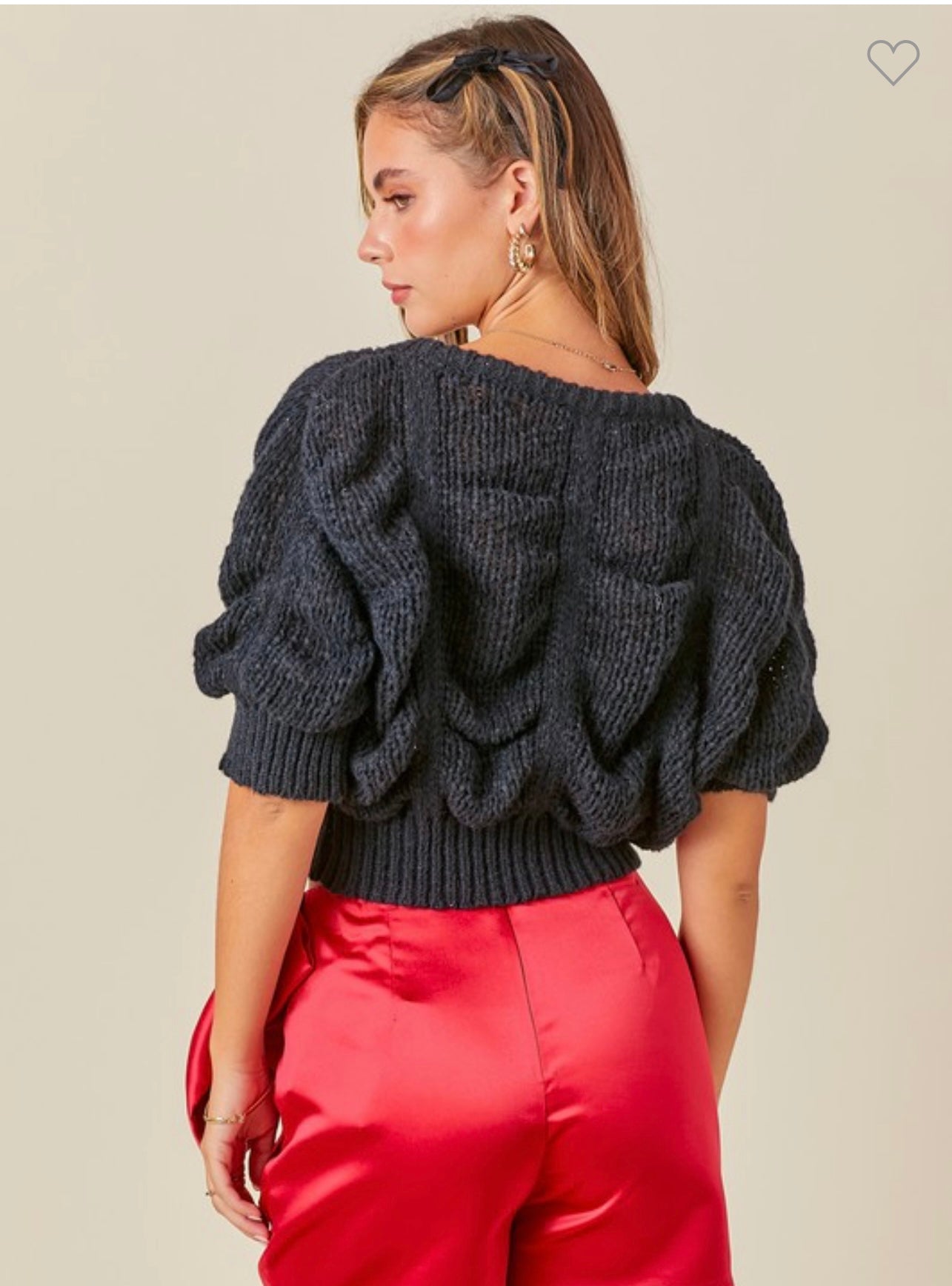 Cropped Shirring Detail Knit Sweater