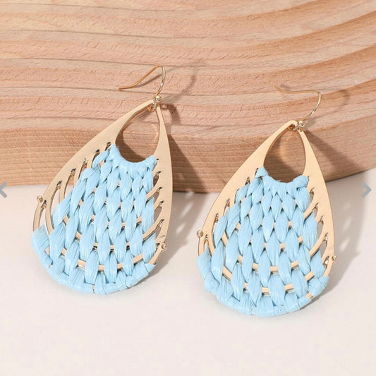 Raffia Basket Weave Teardrop Dangle Earrings