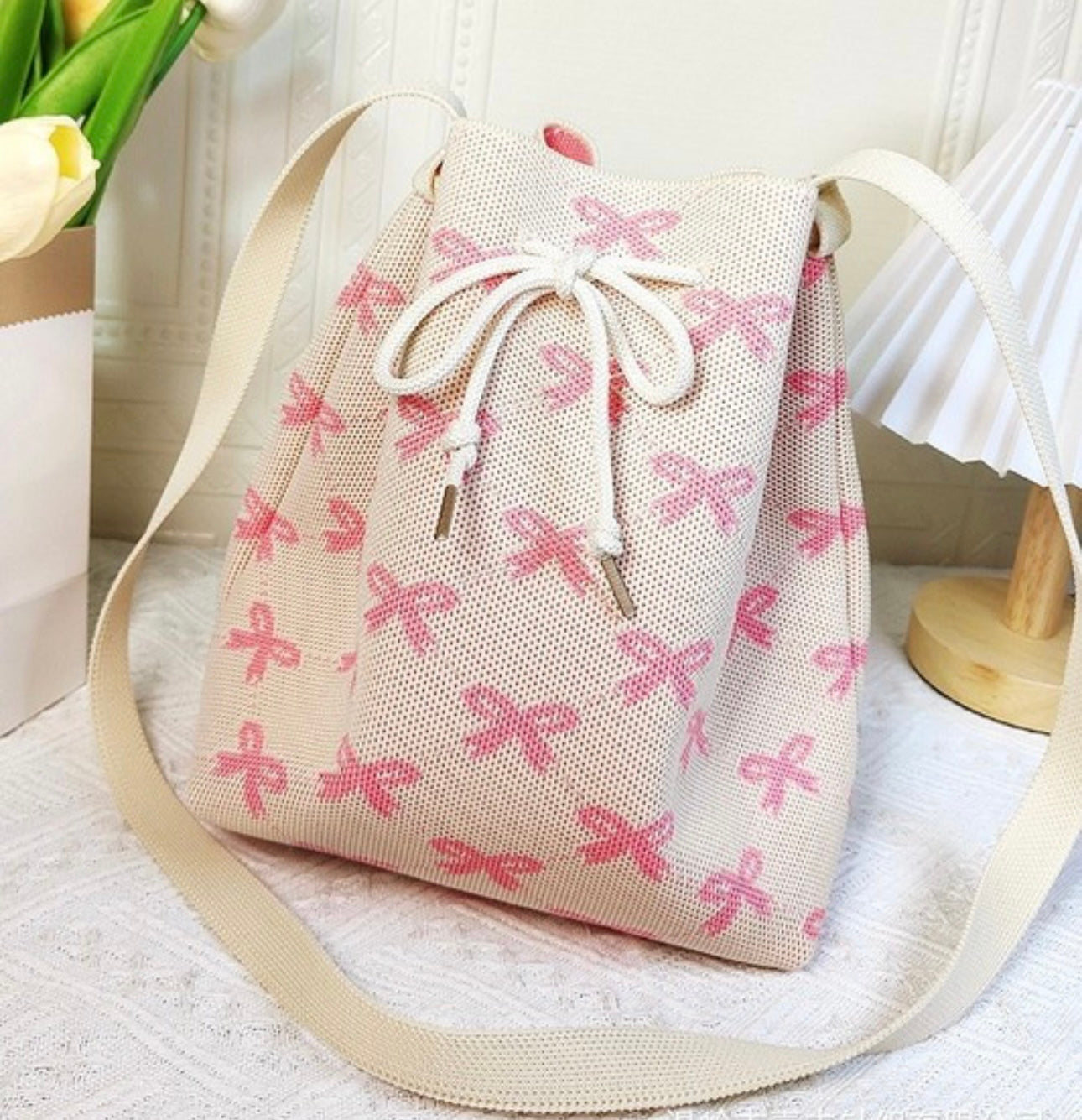 Pink Coquette Bow Bucket Crossbody