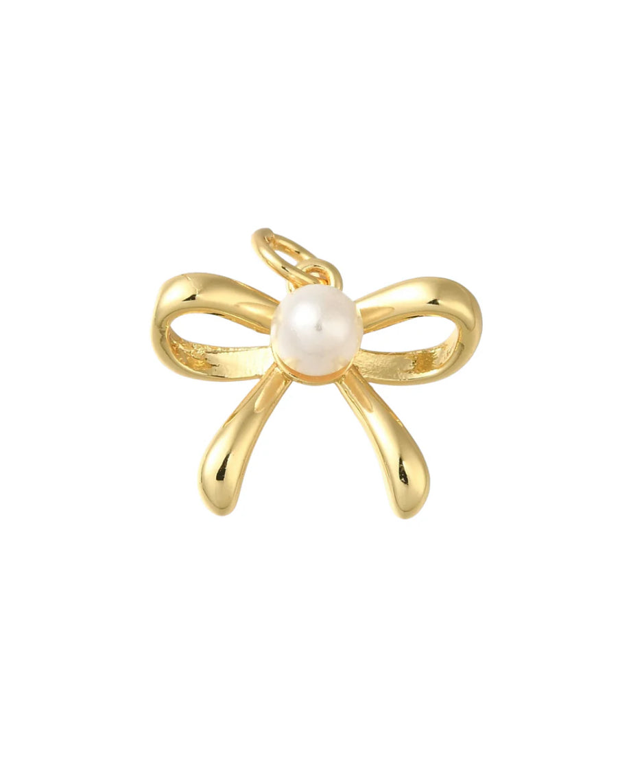 TCB Gold Bow w Pearl Knot Charm