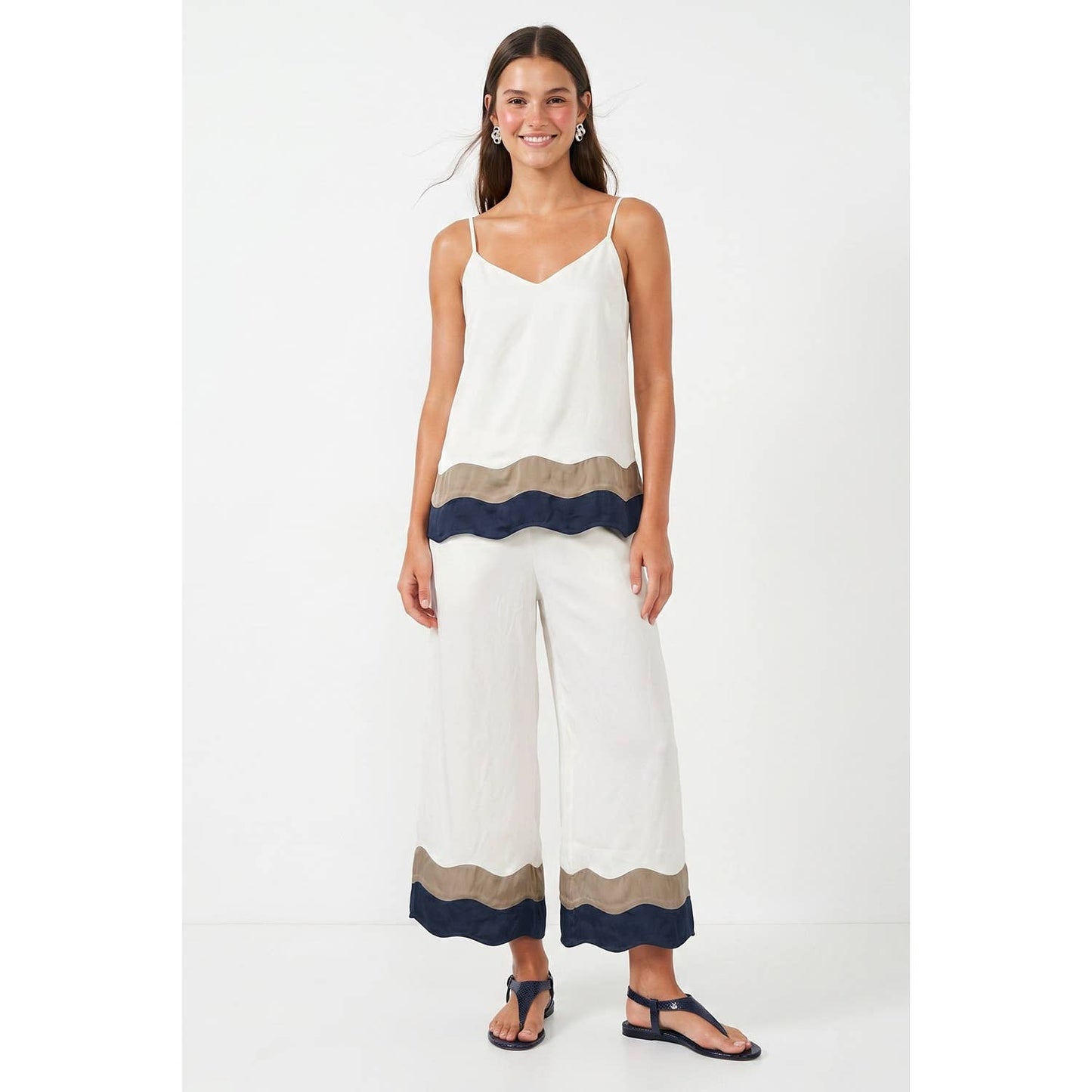 Wavy Colorblock Wide Leg Pants: Dark Navy / S