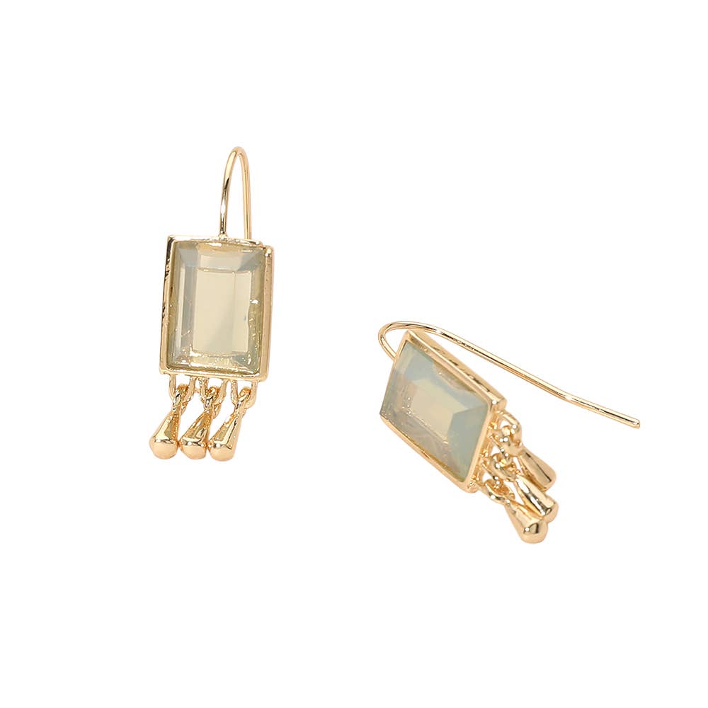 Rectangular Stone Fringe Drop Dangle Earrings