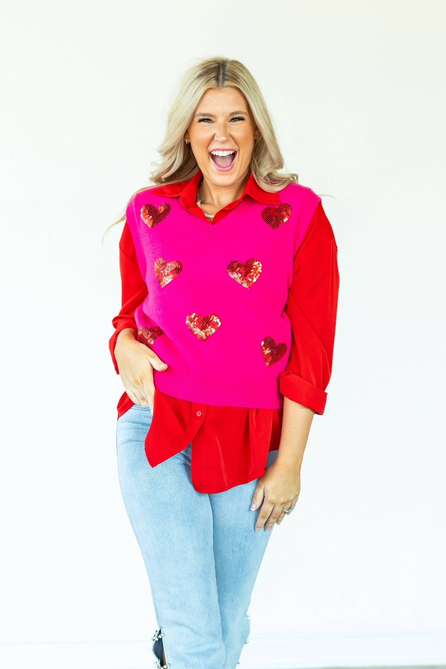 Hot Pink Heart Vest: Pink