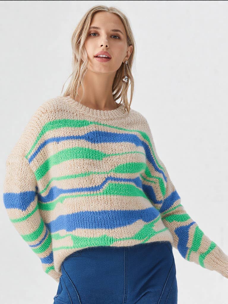 Multi Color Casual Knit Sweater Blue/Green