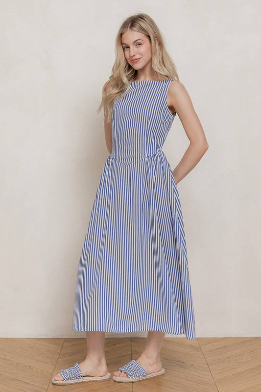 Sleeveless Stripe  Linen Dress