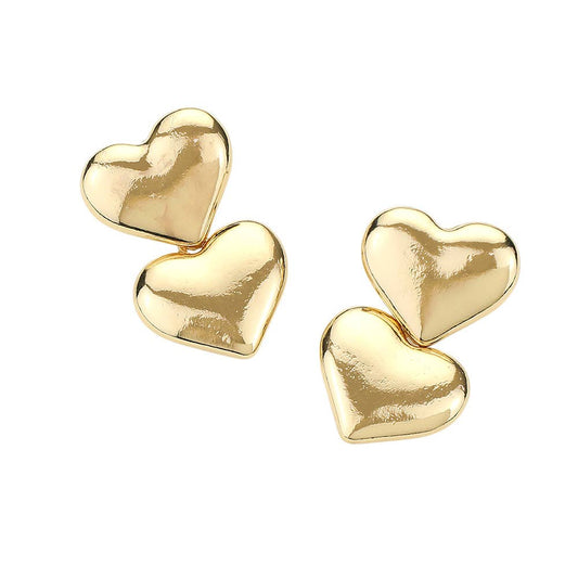 Gold Double Metal Heart Earrings