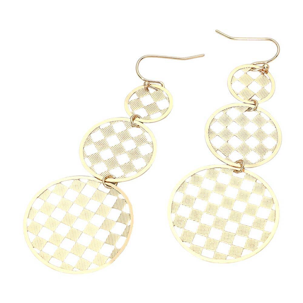 Geometric Cutout Disc Link Drop Earrings: Gold