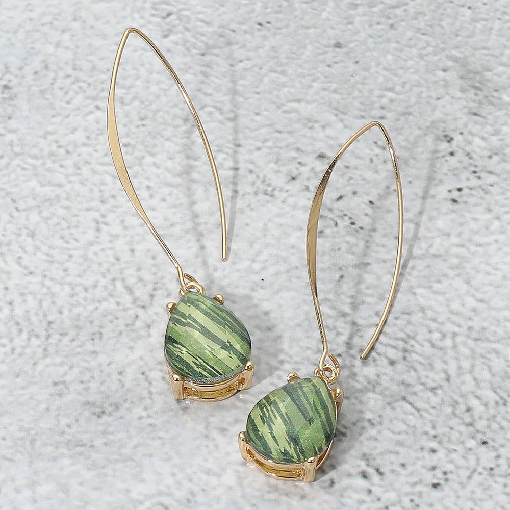 Teardrop Stone Cluster Long Drop Earrings: Red