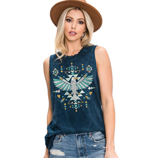 AZTEC EAGLE GRAPHIC TANK TOP: Mineral Navy