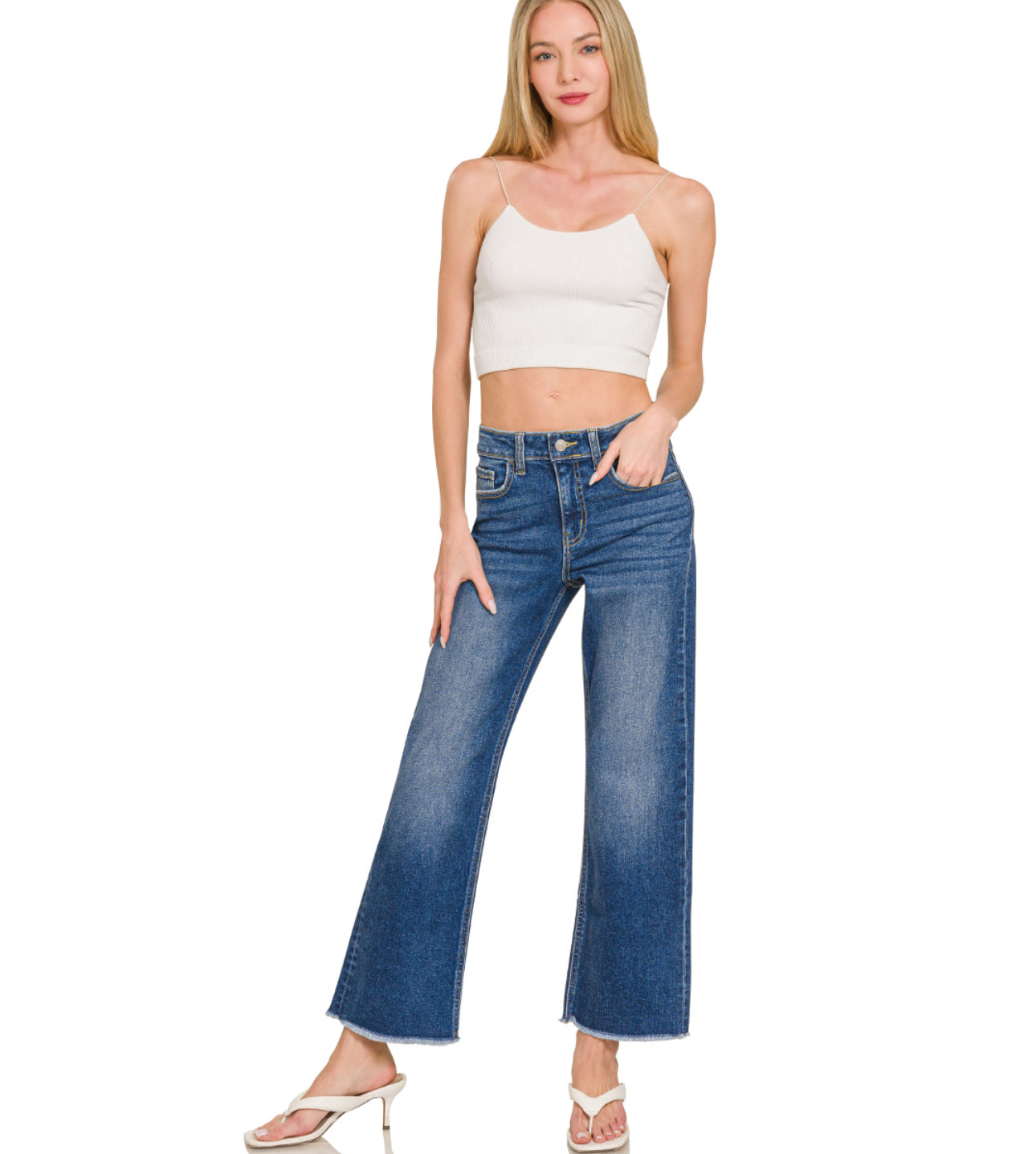 ZENANA HIGH WAIST STRAIGHT LEG DARK WASH DENIM JEAN
