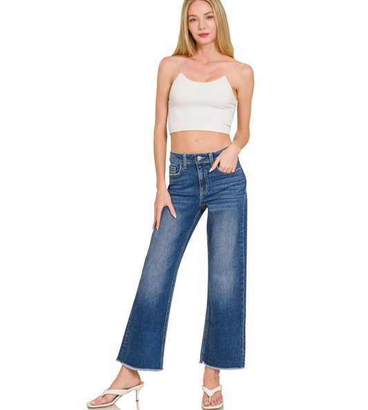 ZENANA HIGH WAIST STRAIGHT LEG DARK WASH DENIM JEAN