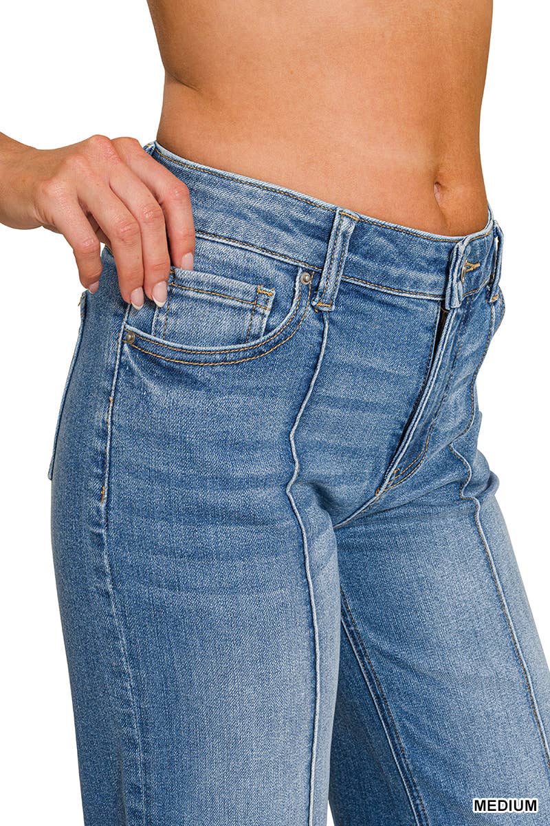 Cropped Wide Leg Pintuck Denim Jean
