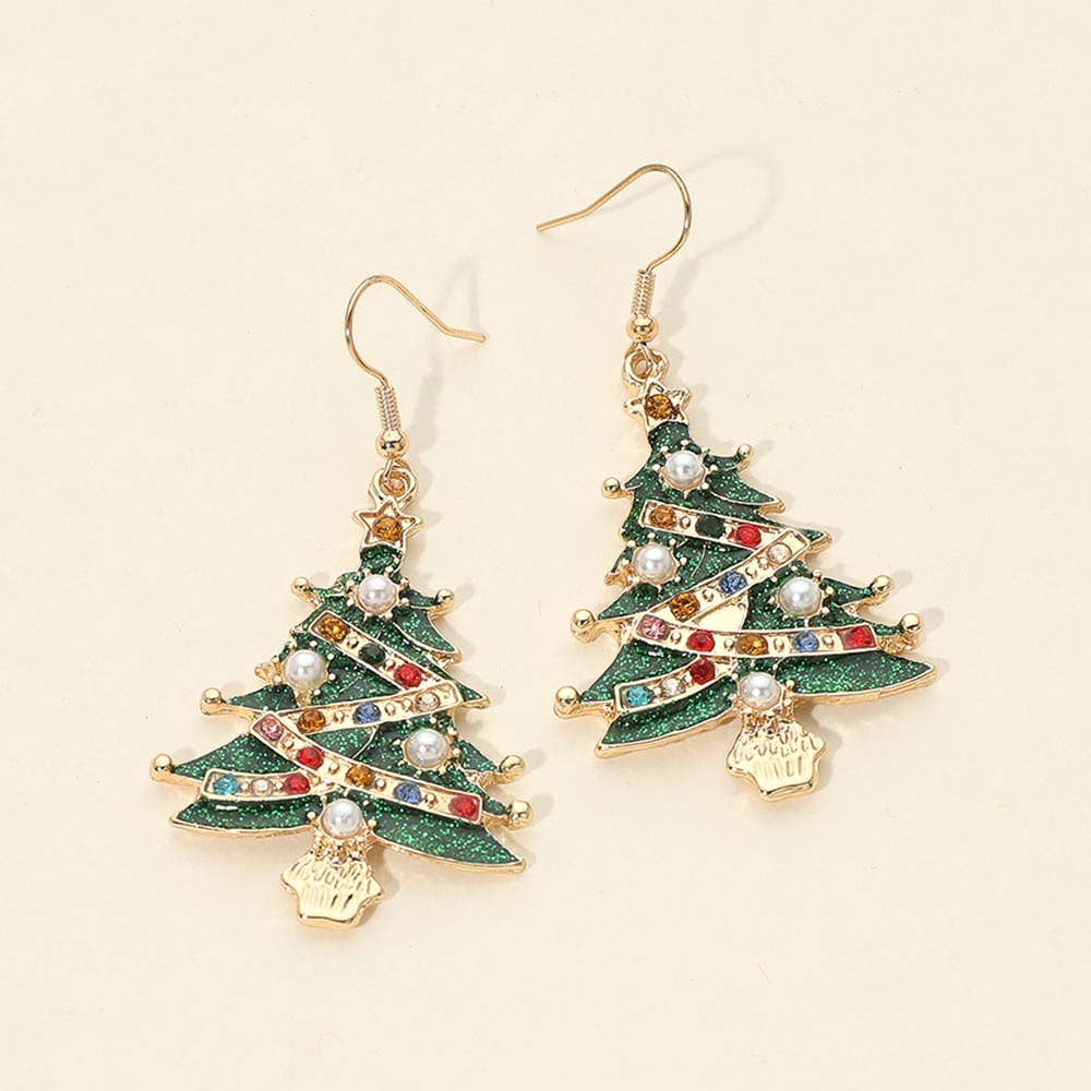 Festive Christmas Tree Charm Drop Dangle Earrings