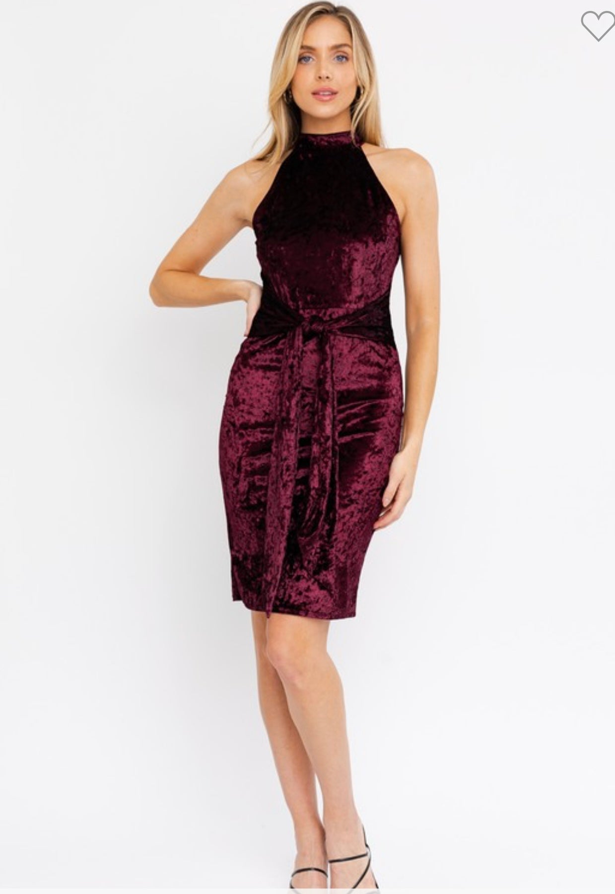 Sleeveless Velvet Halter Neck Tie Waist Dress