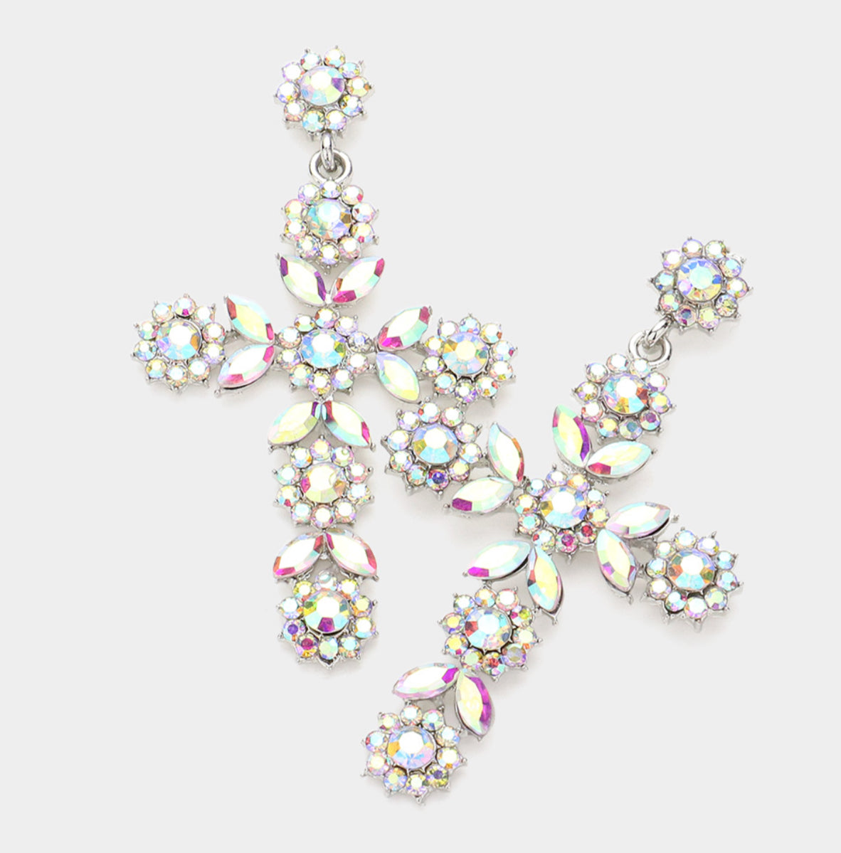 Flower Mqrauise Stone Cluster Pointed Cross Dangle Evening Earrings