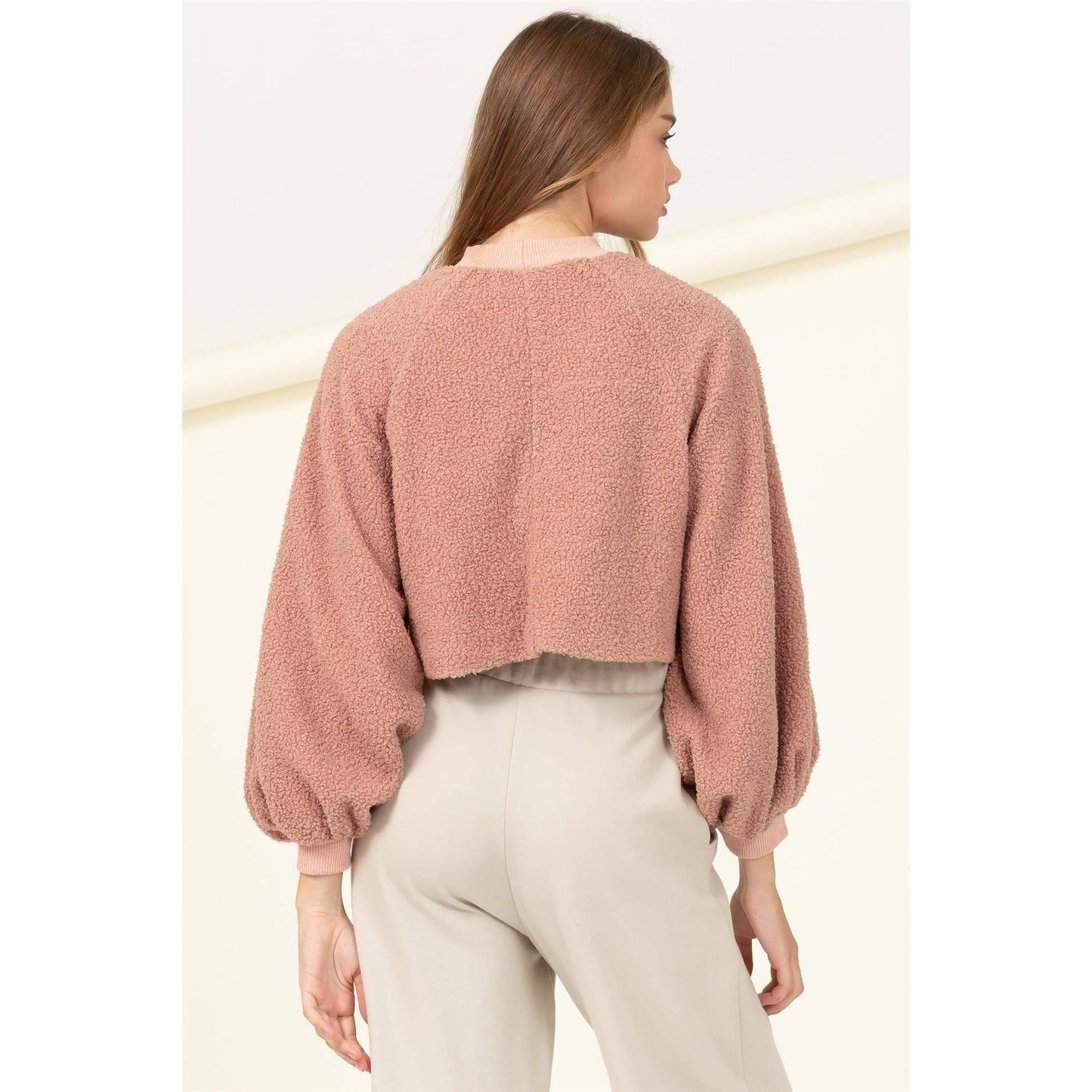 Raglan Balloon Sleeves Fur Pullover