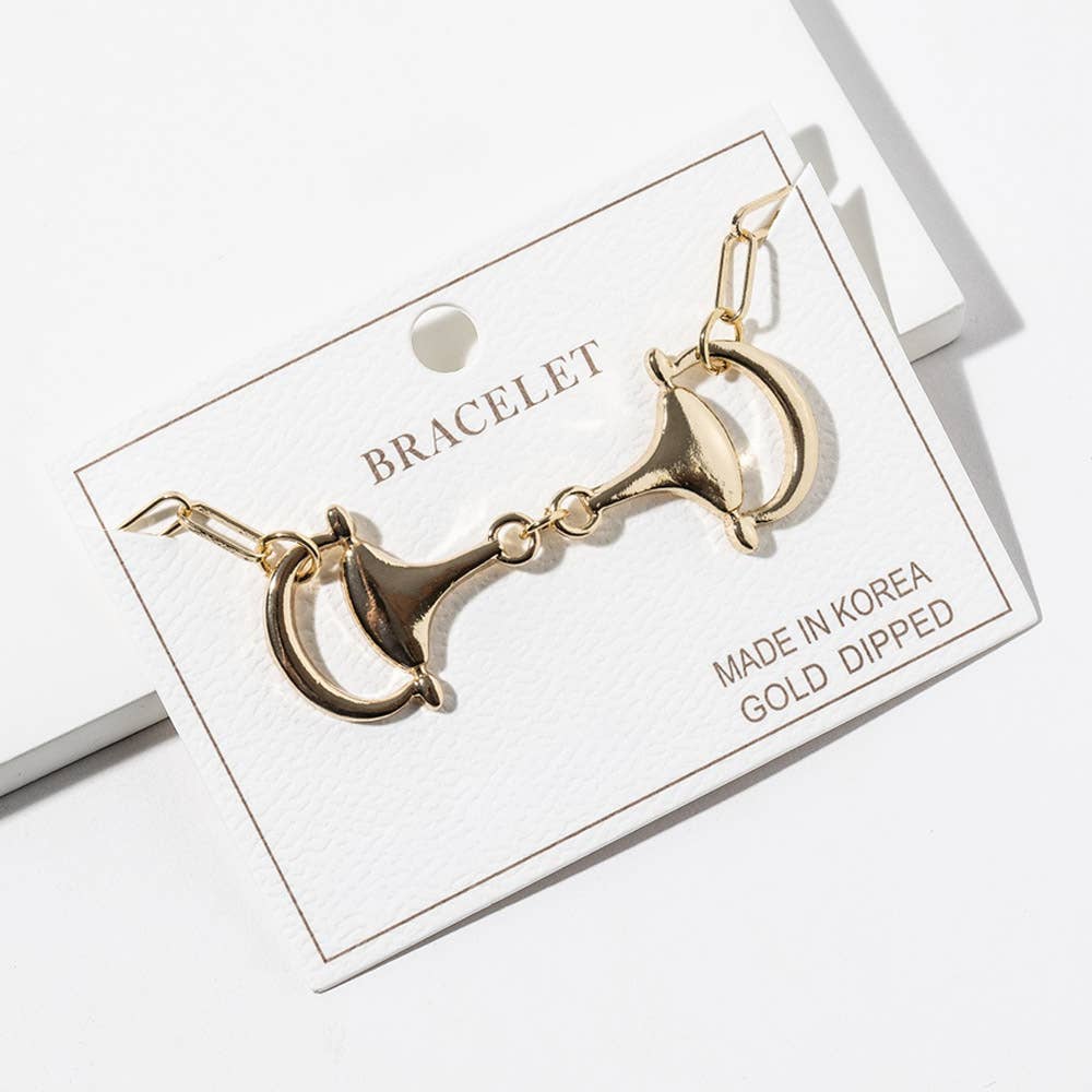 Gold Dipped Horsebit Link Bracelet: Gold