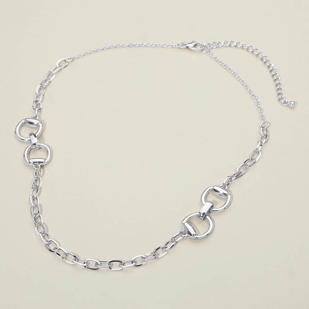 Horsebit Link Chain Necklace: Rhodium